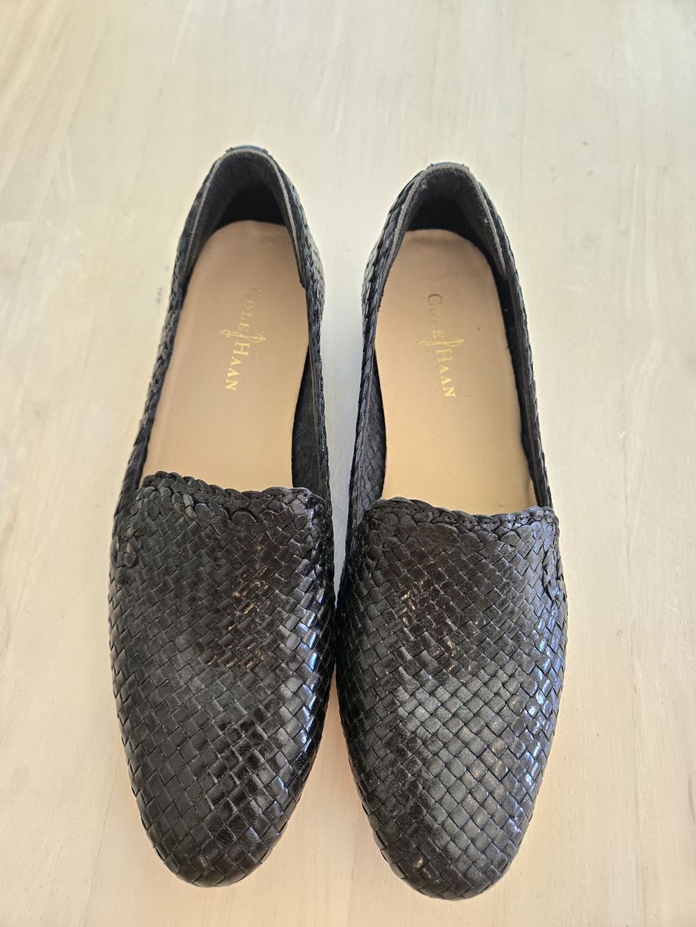 Cole Haan Black Woven Leather Loafers for Women